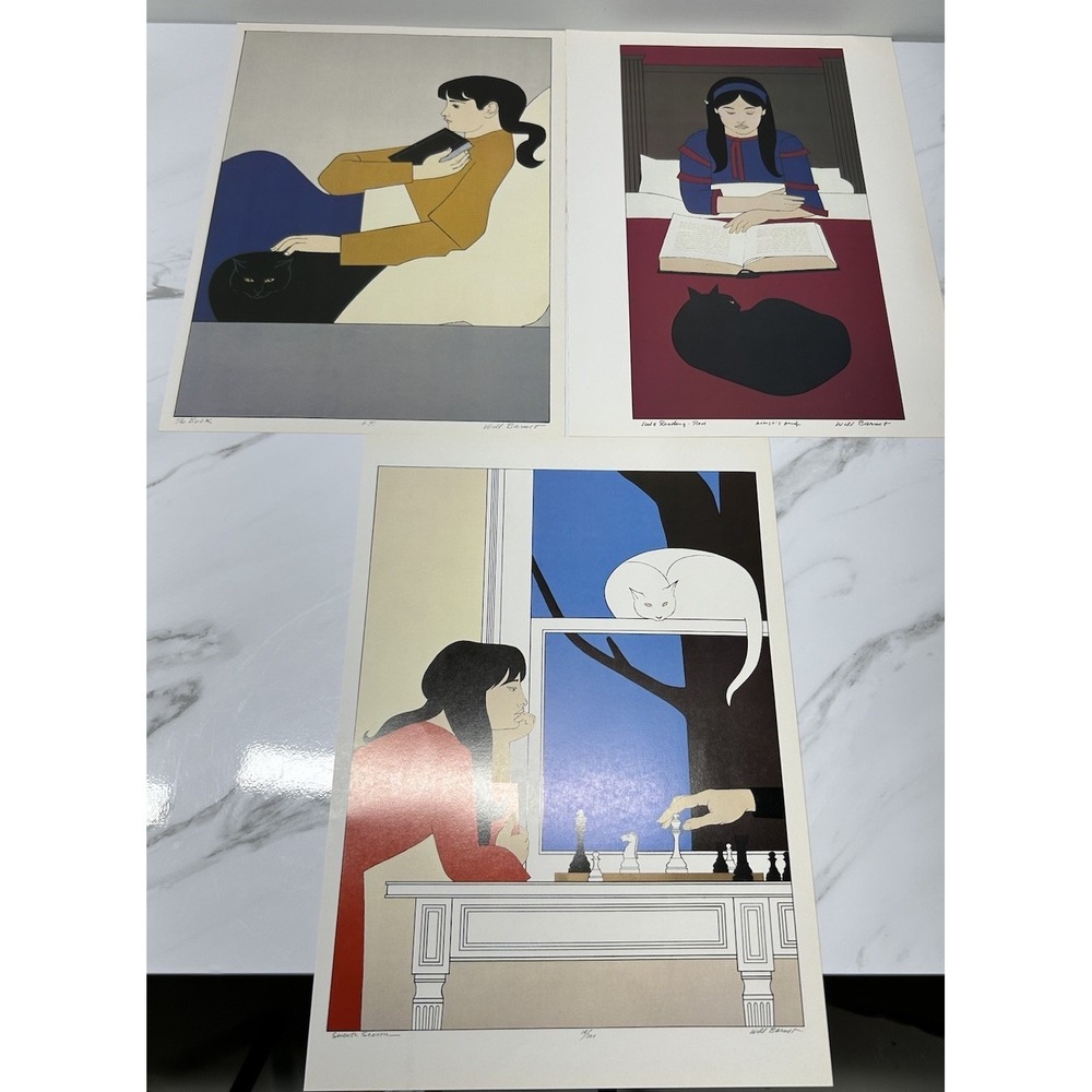 Will Barnet Signed Limited Edition Lithograph‎ Print Lot of 3 Blue Robe Dawn Cat